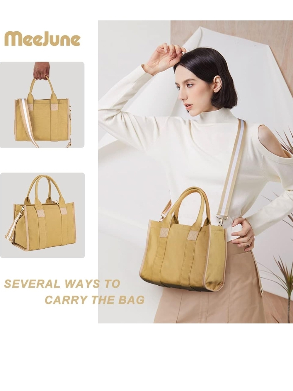 Mustard Yellow Canvas Tote Bag with Removable Strap